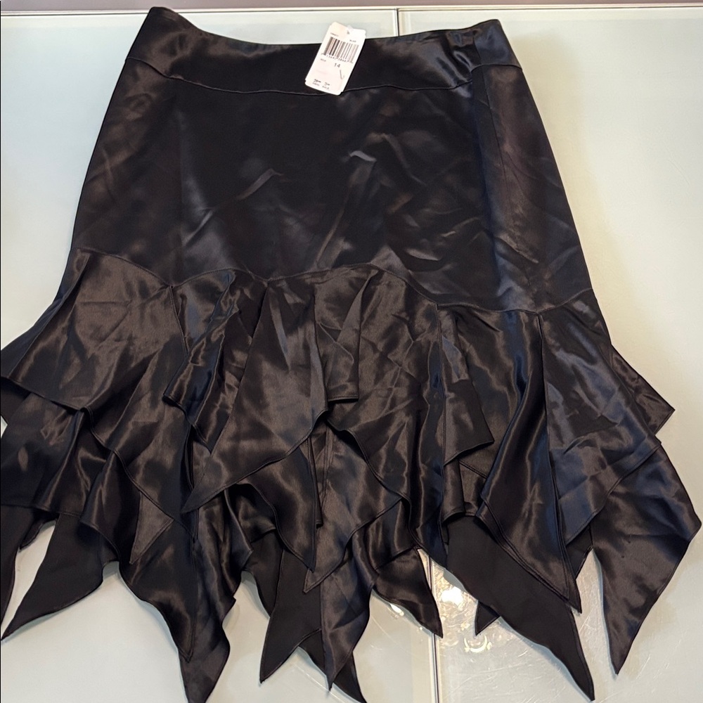 NWT Kay Unger Black Silk Skirt 14